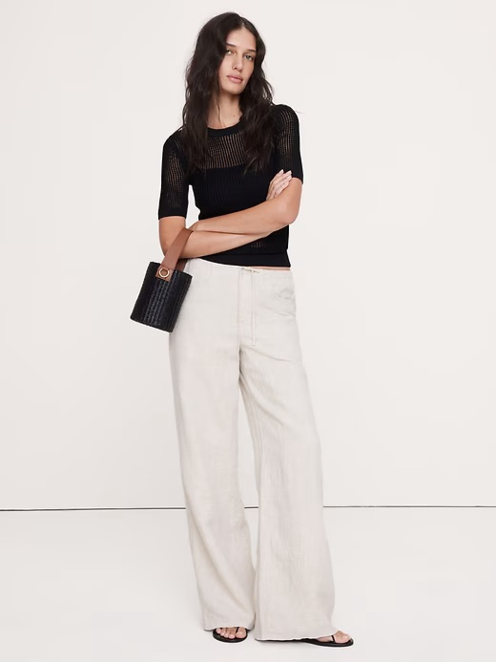 NWT! BANANA REPUBLIC THE STUDIO WIDE-LEG LINEN DRAWSTRING PANT - XS PETITE 🎈1️⃣